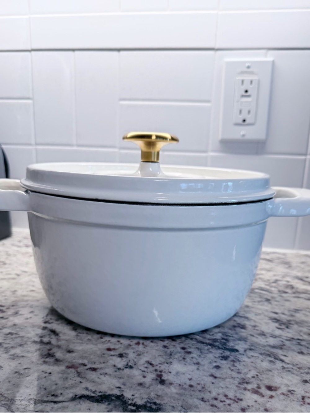 White Enameled Dutch Oven with Gold Knob - Tramontina